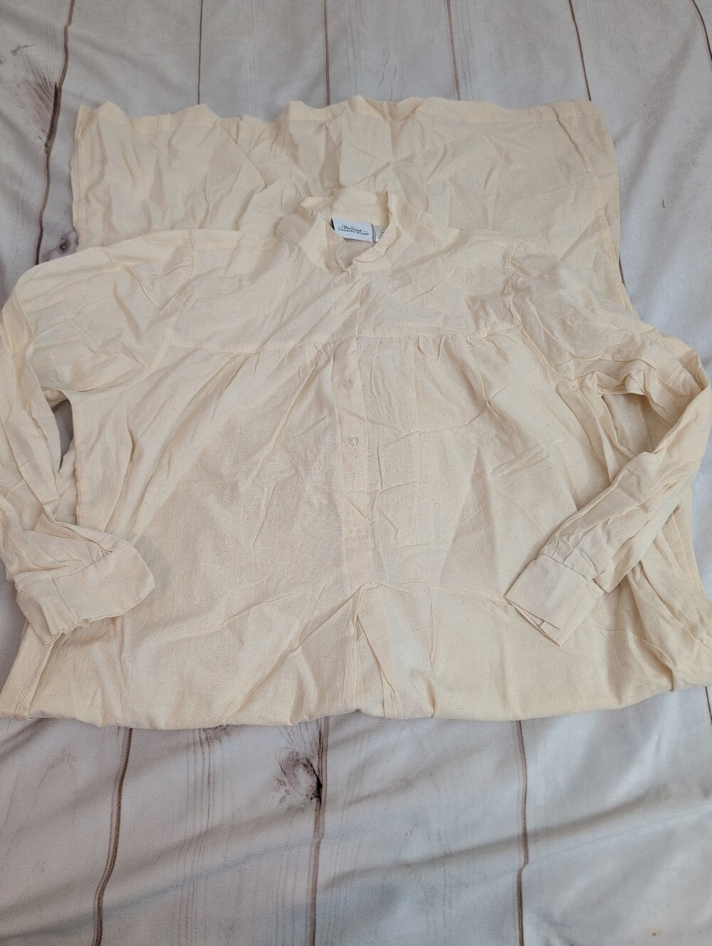 The Vermont Country Store Cotton Nightgown Women Large Cream Long Prairie